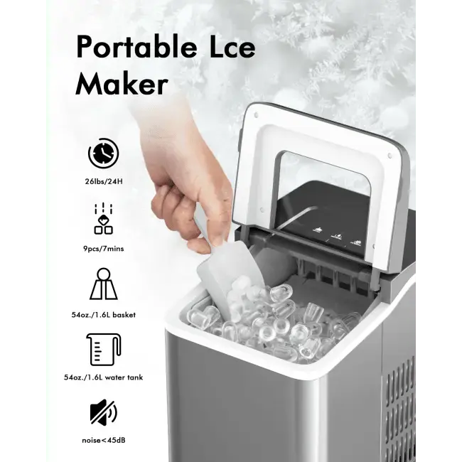 26lbs/24h Portable Countertop Ice Maker Machine with Scoop Doba