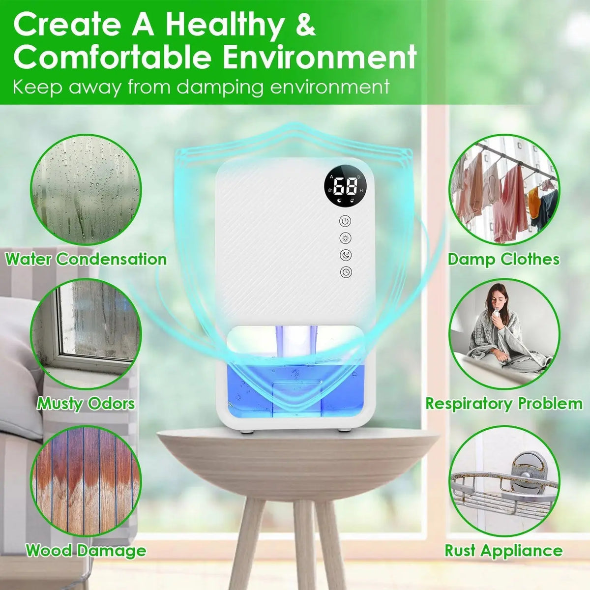 Portable Small Dehumidifier with Humidity Display, 10oz Moisture Removal per Day, 1.1L Water Tank, 1-24H Timer & 7-Color Night Light for Bathroom RV Closet Doba
