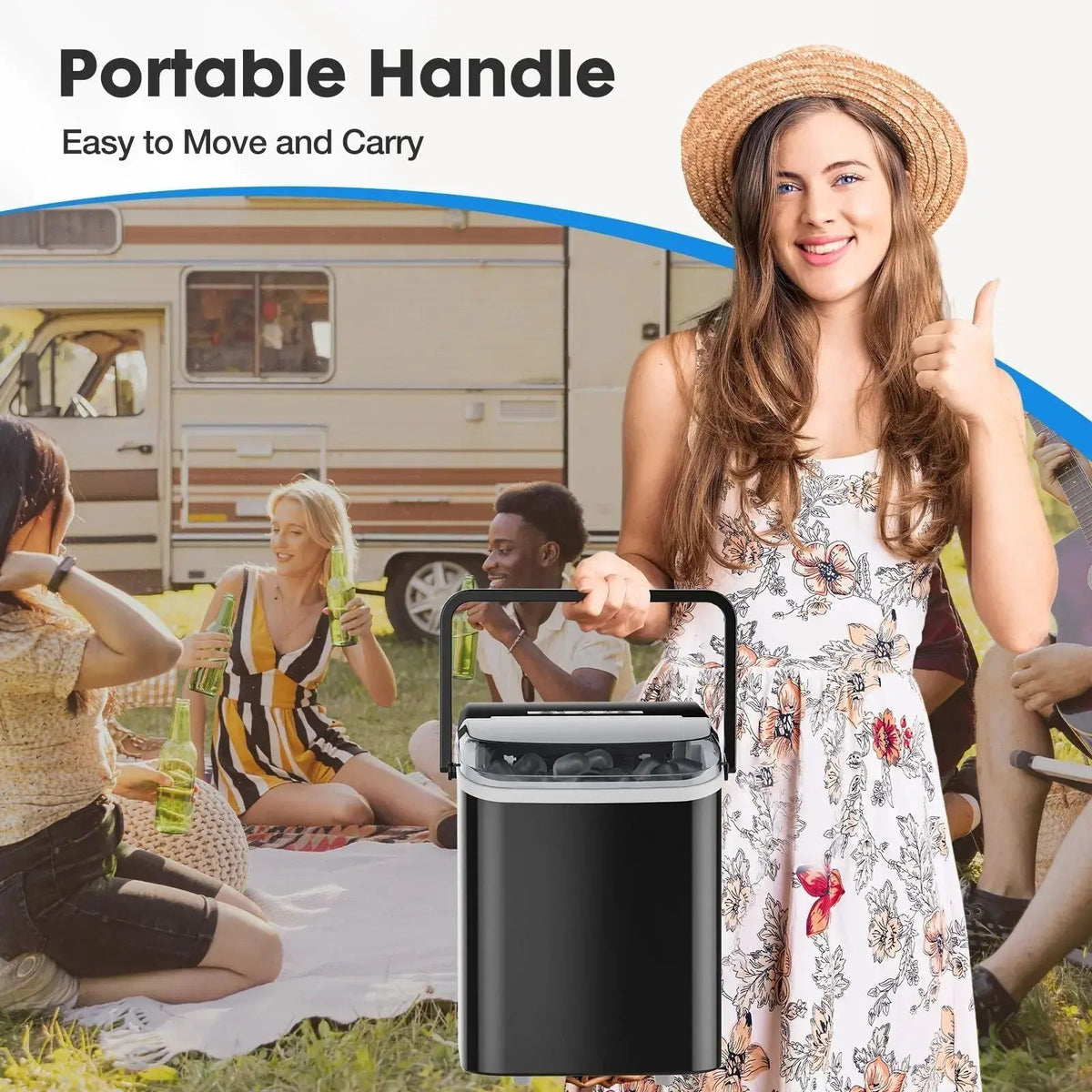 Countertop Ice Maker with Handle, 26lbs/24H Portable Ice Machine, 9 Bullet Ice Cubes Ready in 6 Mins, Self-Cleaning, Quiet Compact Ice Maker for Home, Kitchen, RV, Camping Doba