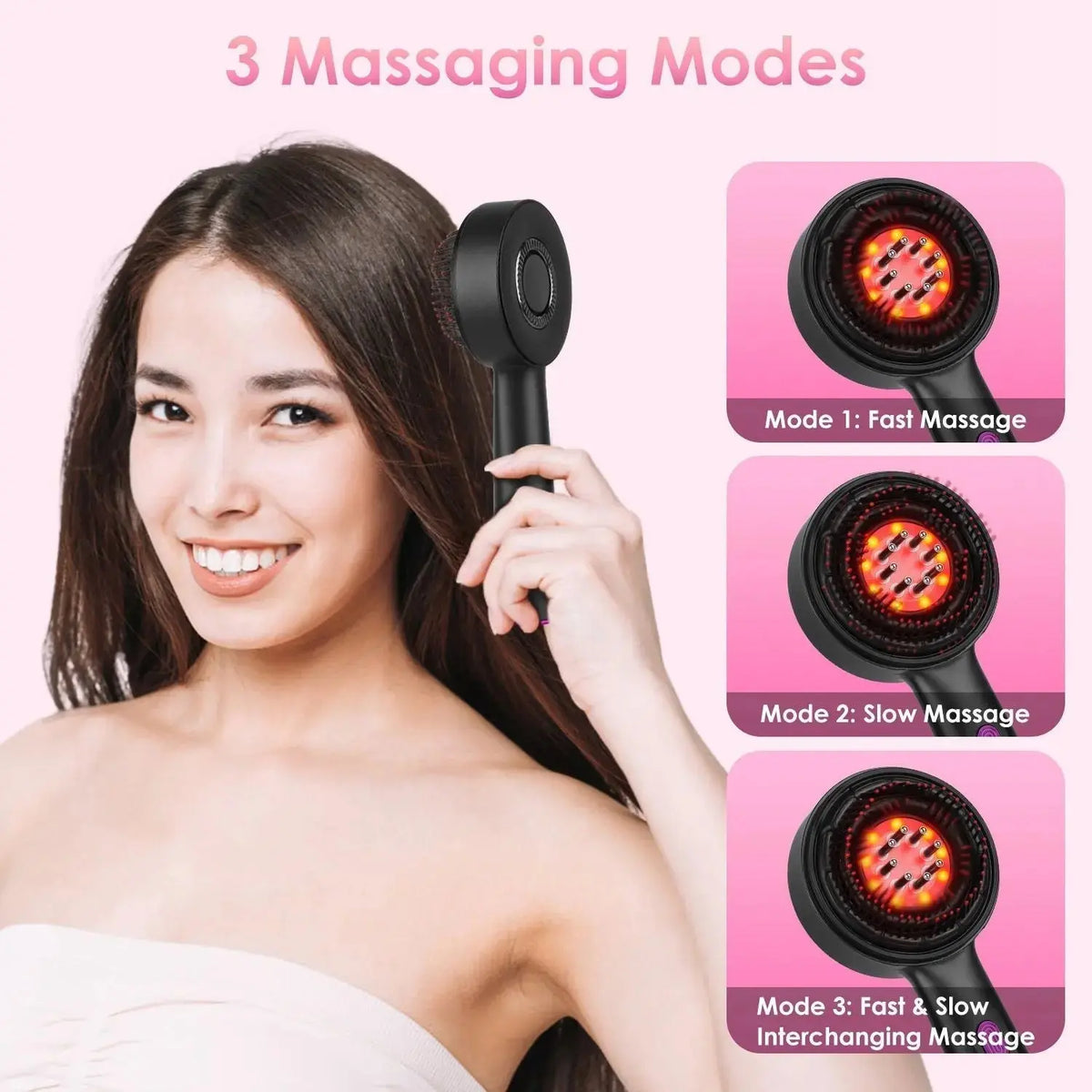 3 In 1 Red Light Scalp Massager Brush Cordless Hair Oil Applicator Massage Comb with 3 Modes Rechargeable IPX7 Waterproof Doba