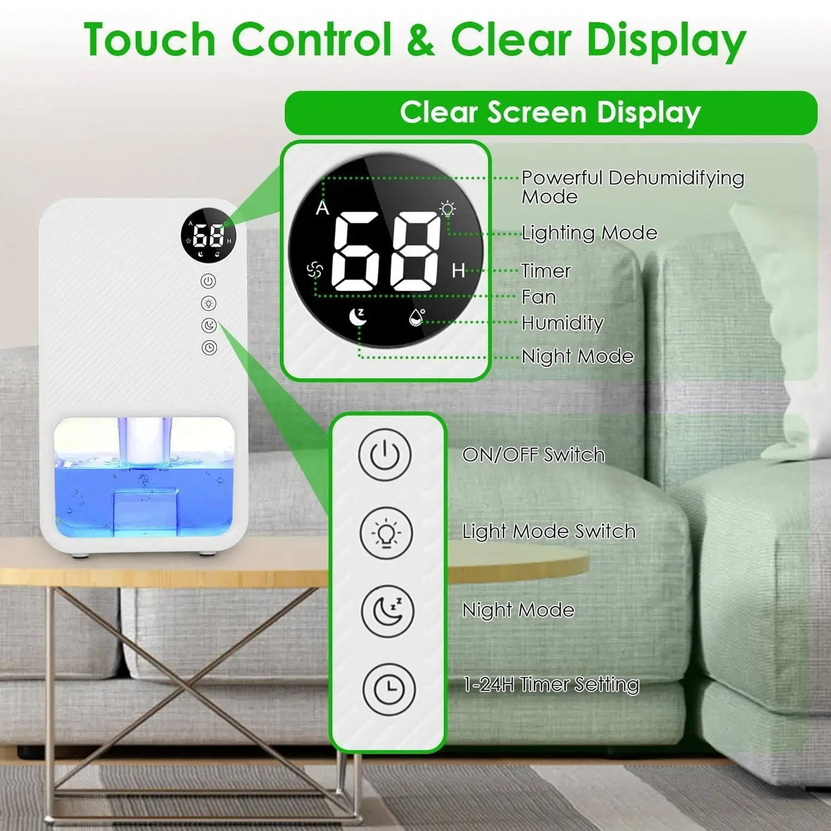 Portable Small Dehumidifier with Humidity Display, 10oz Moisture Removal per Day, 1.1L Water Tank, 1-24H Timer & 7-Color Night Light for Bathroom RV Closet Doba