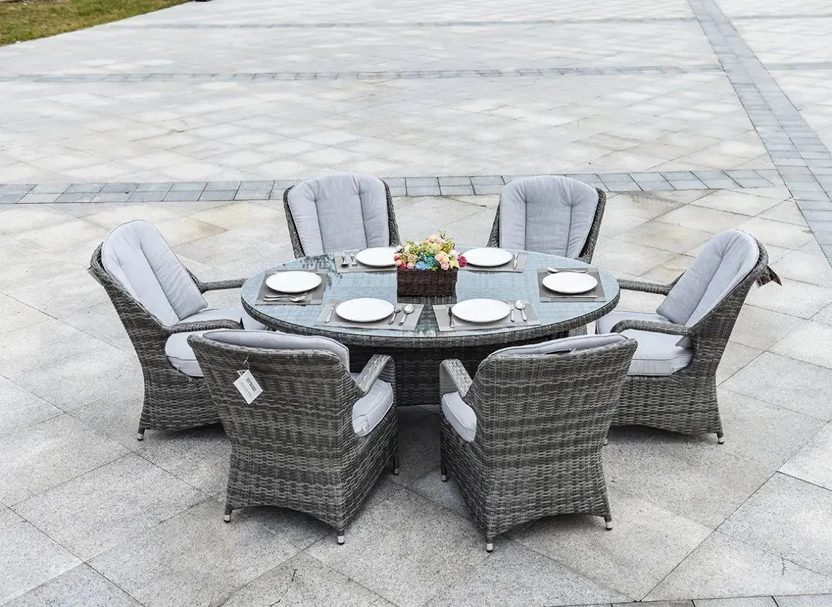 Direct Wicker Patio Wicker 7 Piece Oval Dining Set-Gray Doba