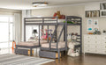 Full over Twin & Twin Bunk Bed,Triple Bunk Bed with Drawers, Gray Doba