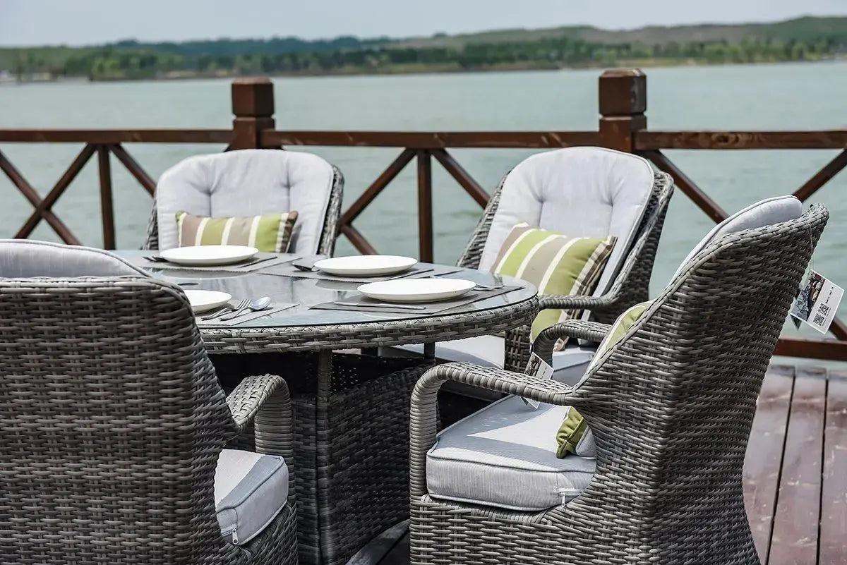 Direct Wicker Patio Wicker 7 Piece Oval Dining Set-Gray Doba