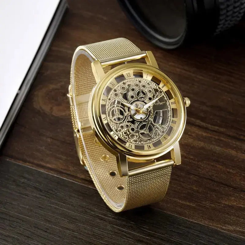 Men's Transparent Cutout Roman Mesh Quartz Watch Doba