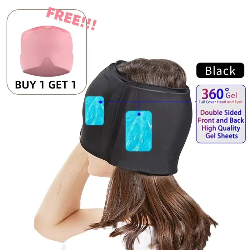 Migraine Relief Hat Gel Hot Cold Therapy Ice cap 360° Pain Mask Gel Release Pressure Head Massager Relax Pain Pack Eye Masks with Free Gift Doba