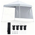 9ft x 9ft Pop Up Canopy Tent with Sidewall, UPF 50+ Silver Coated Waterproof Oxford Instant Shelter, 2-Level Adjustable Height Outdoor Canopy with Stakes Sandbags- White Doba