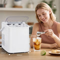 Countertop Ice Maker, Self-Cleaning Portable Ice Maker Machine with Handle and Ice Scoop 9Pcs/6Min 26.5Lbs/24H White Doba