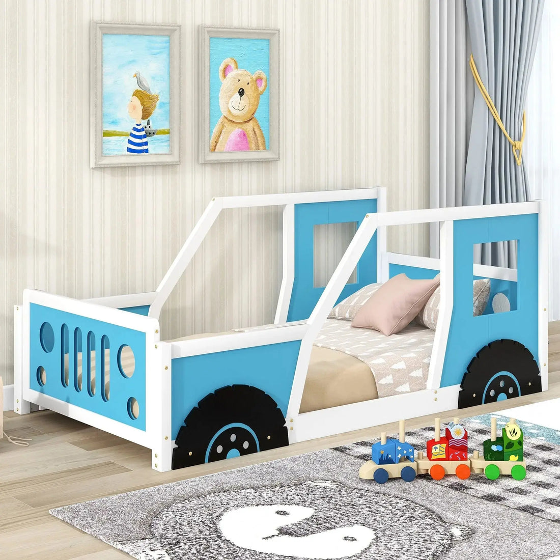 Twin Size Classic Car-Shaped Platform Bed with Wheels Doba