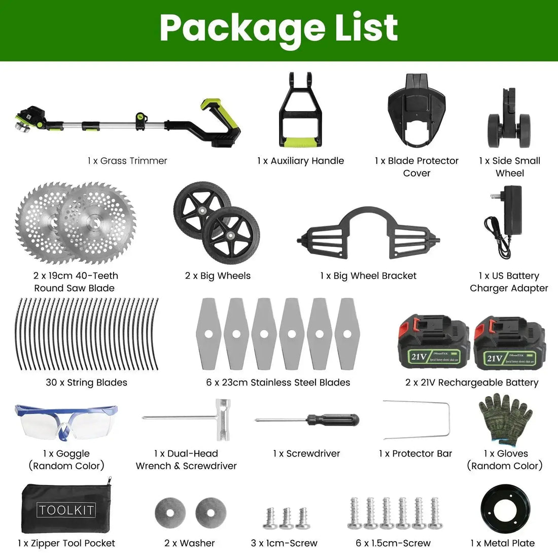 21V Electric Weed Edger Cordless String Trimmer Grass Mower Eater Bush Cutter with 16800RPM 2x 3000mAh Batteries 3.6-4.6FT Length 90° Rotatable Angle Saw Blade Steel Blade String Blade GPCT5290 Doba