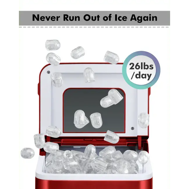 26lbs/24h Portable Countertop Ice Maker Machine with Scoop Doba