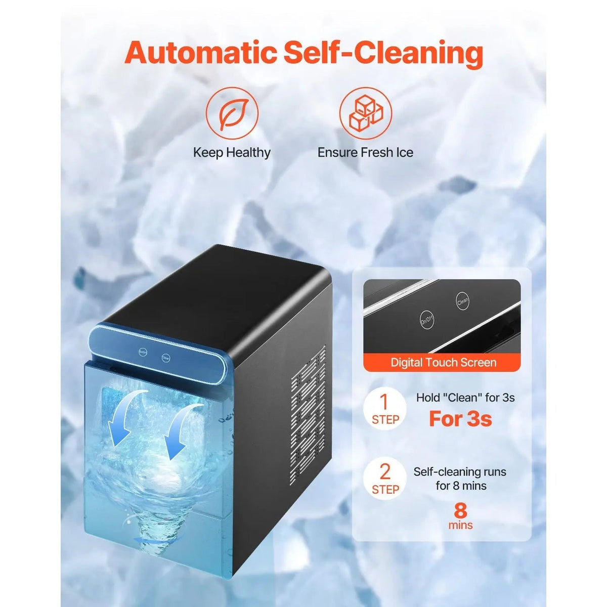 Nugget Ice Maker, 37lbs/24H Pebble Ice Maker with Self Cleaning, Chewable Ice Maker with Ice Scoop and Basket, Stainless Steel Ice Machine with Convenient Ice Transfer for Home Kitchen Office Doba